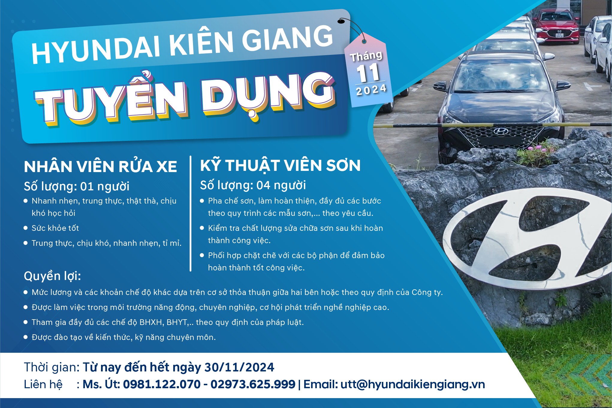 Xưởng dịch vụ Hyundai Kiên Giang tuyển dụng