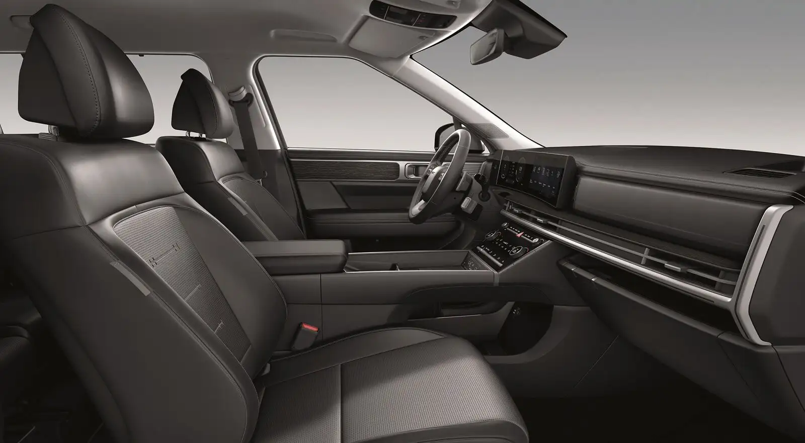 Cảm nhận sự tiện nghi đẳng cấp trên Hyundai Santa Fe hoàn toàn mới với các tính năng thông minh hỗ trợ tối đa cho người ngồi trên xe. Điểm nhấn là màn hình thông tin cảm ứng liền mạch 12.3 inch cung cấp đầy đủ thông tin một cách tiện ích nhất cùng cần số điện tử sau vô lăng giúp người lái dễ dàng thao tác hơn. Hành trình cũng trở nên thoải mái, đầy cảm xúc hơn với trang bị sạc không dây kép, cụm điều khiển cảm ứng kết hợp nút vật lí, thông gió và sưởi ghế, cùng ghế ngồi có thể điều chỉnh đa hướng thông minh.